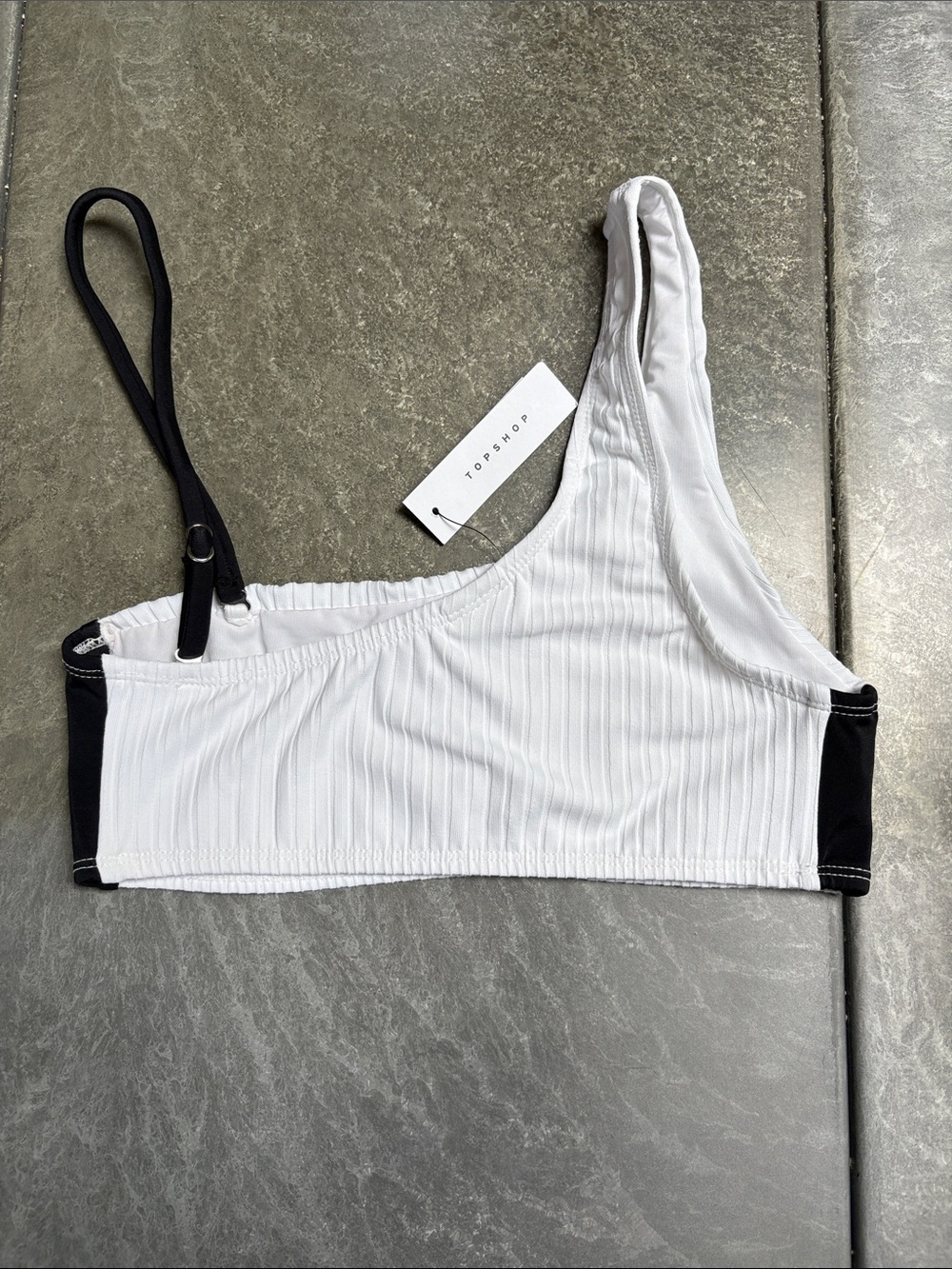Topshop White & Black Asymmetric Ribbed Bandeau Bralette